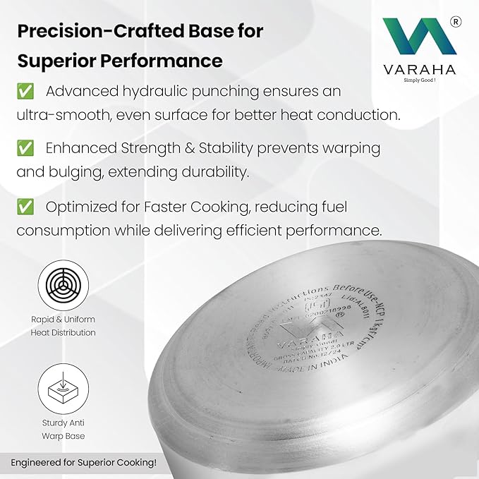 Varaha Deluxe 2 Litres, 3 Litres & 5 Litres Pressure Cookers | Outer Lid | Heavy Gauge Aluminium | Gas Stove Compatible | Non Induction Base | ISI Certified | 5 Years Manufacturer's Warranty | Silver