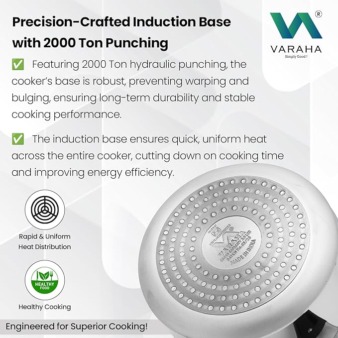 Varaha Classic 2 Litres, 3 Litres & 5 Litres Pressure Cookers | Outer Lid | Food Grade Virgin Aluminium | Induction & Gas Stove Compatible | ISI Certified | 5 Years Manufacturer's Warranty | Silver