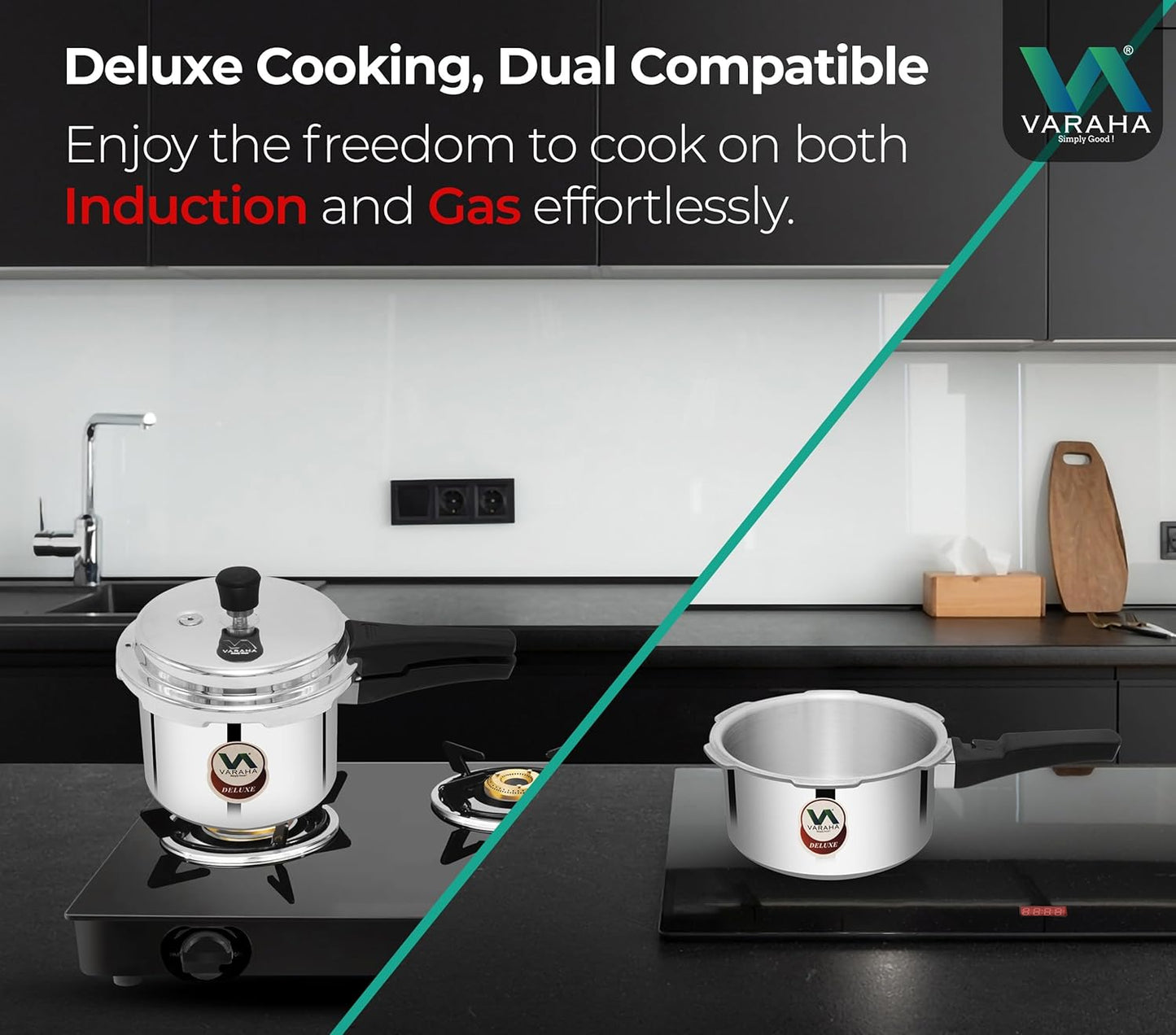 Varaha Deluxe 2 Litres and 3 Litres Pressure Cookers | Outer Lid | Heavy Gauge Aluminium | Induction & Gas Stove Compatible | ISI Certified | 5 Years Manufacturer's Warranty | Silver