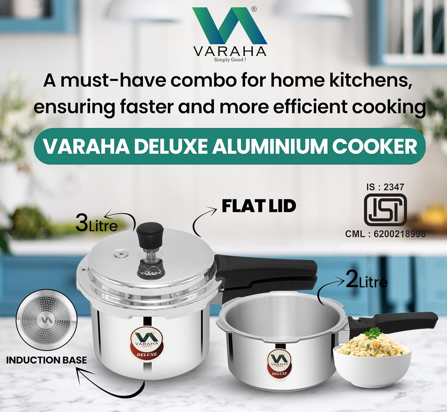 Varaha Deluxe 2 Litres and 3 Litres Pressure Cookers | Outer Lid | Heavy Gauge Aluminium | Induction & Gas Stove Compatible | ISI Certified | 5 Years Manufacturer's Warranty | Silver