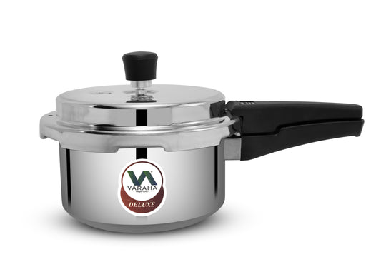 Varaha Deluxe 2 Litres Pressure Cooker | Outer Lid | Heavy Gauge Food Grade Virgin Aluminium | Induction & Gas Stove Compatible | ISI Certified | 5 Years Manufacturer's Warranty | Silver