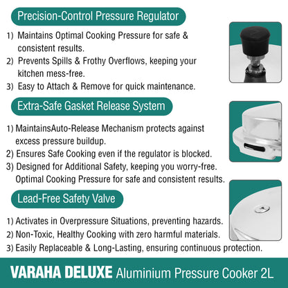 Varaha Deluxe 2 Litres Pressure Cooker | Outer Lid | Heavy Gauge Food Grade Virgin Aluminium | Induction & Gas Stove Compatible | ISI Certified | 5 Years Manufacturer's Warranty | Silver