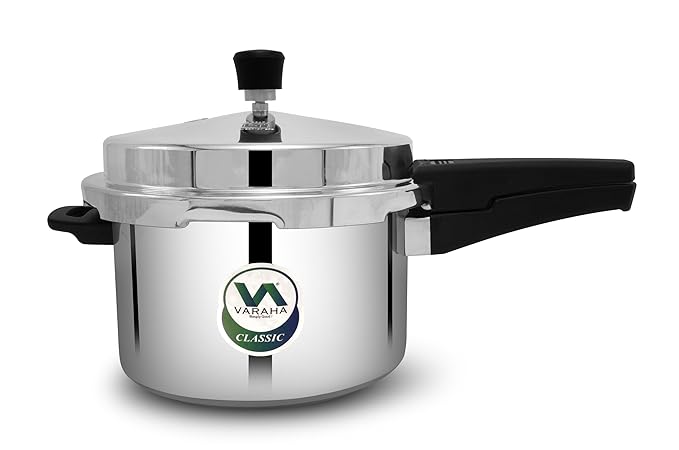 Varaha Classic 5 Litres Pressure Cooker | Outer Lid | Food Grade Virgin Aluminium | Induction & Gas Stove Compatible | ISI Certified | 5 Years Manufacturer's Warranty | Silver