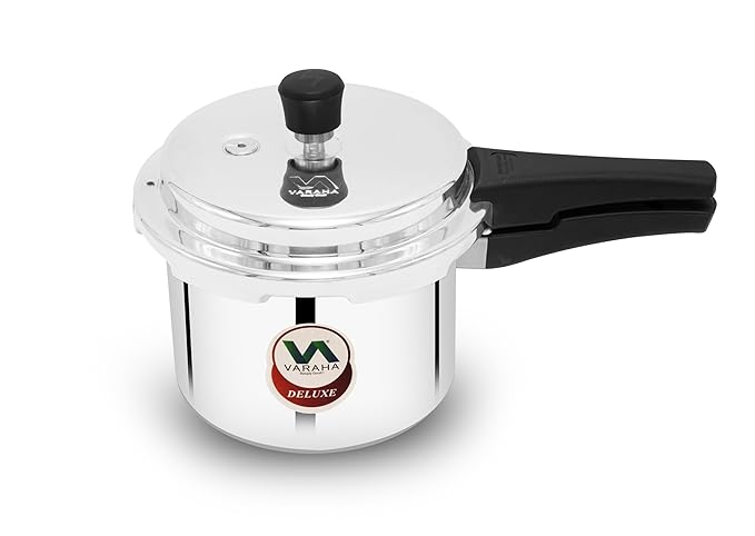 Varaha Deluxe 3 Litres Pressure Cooker | Outer Lid | Heavy Gauge Food Grade Virgin Aluminium | Induction & Gas Stove Compatible | ISI Certified | 5 Years Manufacturer's Warranty | Silver