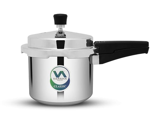Varaha Classic 3 Litres Pressure Cooker | Outer Lid | Food Grade Virgin Aluminium | Induction & Gas Stove Compatible | ISI Certified | 5 Years Manufacturer's Warranty | Silver