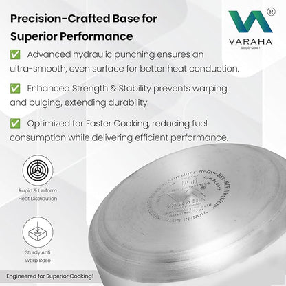 Varaha Classic 3 Litres Pressure Cooker | Outer Lid | Virgin Aluminium | Gas Stove Compatible | Non Induction Base | ISI Certified | 5 Years Manufacturer Warranty | Silver
