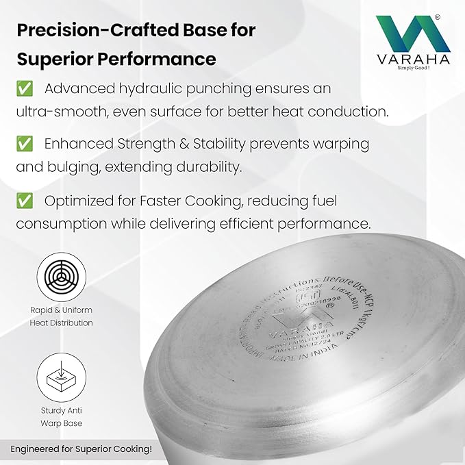 Varaha Deluxe 3 Litres Pressure Cooker | Outer Lid | Heavy Gauge Virgin Aluminium | Gas Stove Compatible | Non Induction Base | ISI Certified | 5 Years Manufacturer Warranty | Silver