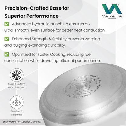 Varaha Deluxe 3 Litres Pressure Cooker | Outer Lid | Heavy Gauge Virgin Aluminium | Gas Stove Compatible | Non Induction Base | ISI Certified | 5 Years Manufacturer Warranty | Silver
