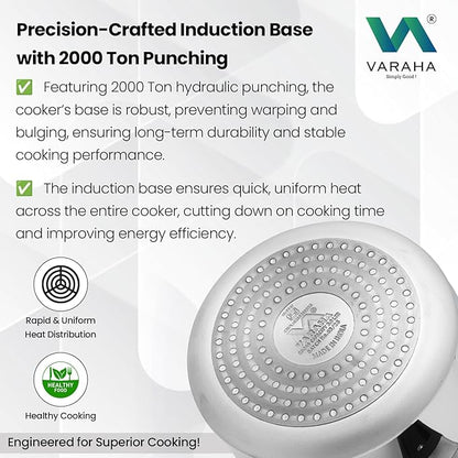 Varaha Classic 2 Litres, 3 Litres & 5 Litres Pressure Cookers | Outer Lid | Food Grade Virgin Aluminium | Induction & Gas Stove Compatible | ISI Certified | 5 Years Manufacturer's Warranty | Silver
