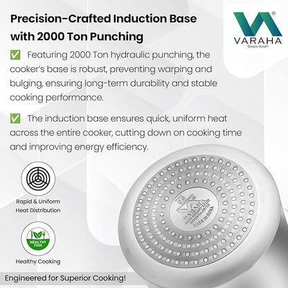 Varaha Deluxe 3 Litres Pressure Cooker | Outer Lid | Heavy Gauge Food Grade Virgin Aluminium | Induction & Gas Stove Compatible | ISI Certified | 5 Years Manufacturer's Warranty | Silver