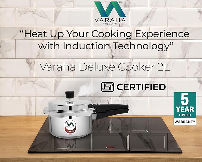 Varaha Deluxe 2 Litres Pressure Cooker | Outer Lid | Heavy Gauge Food Grade Virgin Aluminium | Induction & Gas Stove Compatible | ISI Certified | 5 Years Manufacturer's Warranty | Silver