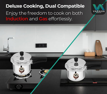 Varaha Deluxe 3 Litres Pressure Cooker | Outer Lid | Heavy Gauge Food Grade Virgin Aluminium | Induction & Gas Stove Compatible | ISI Certified | 5 Years Manufacturer's Warranty | Silver