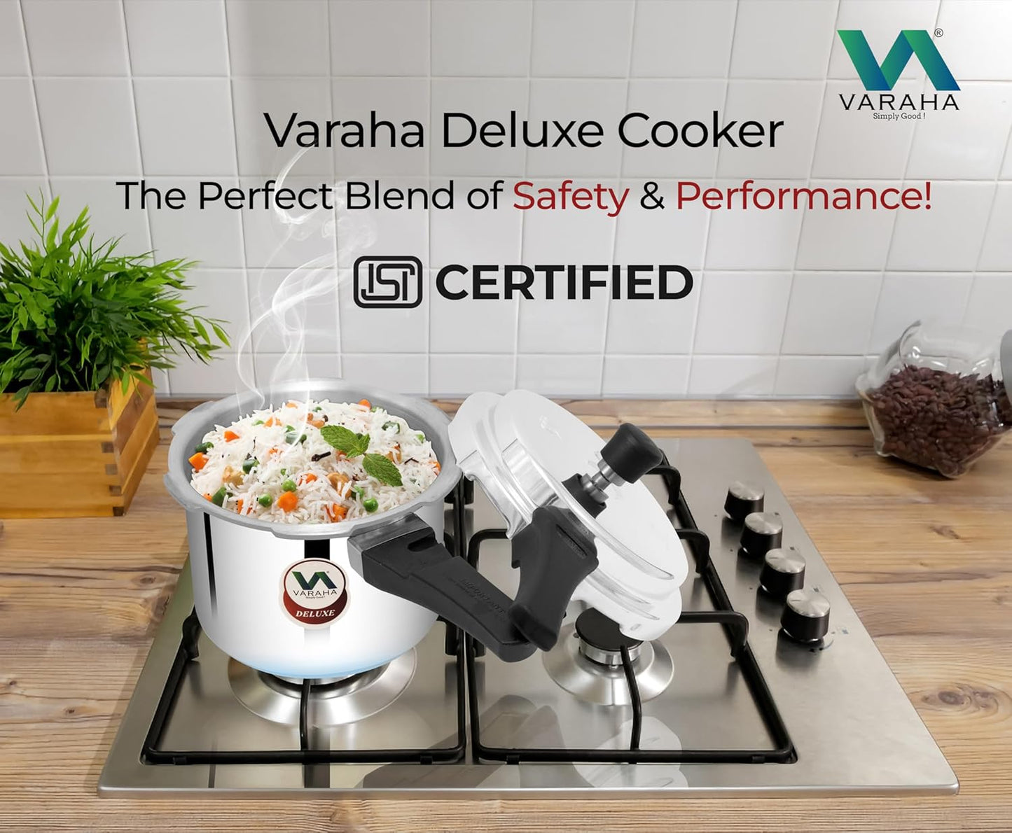 Varaha Deluxe 3 Litres Pressure Cooker | Outer Lid | Heavy Gauge Virgin Aluminium | Gas Stove Compatible | Non Induction Base | ISI Certified | 5 Years Manufacturer Warranty | Silver
